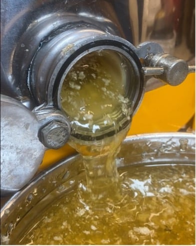 Wax cappings being filtered out using an extractor