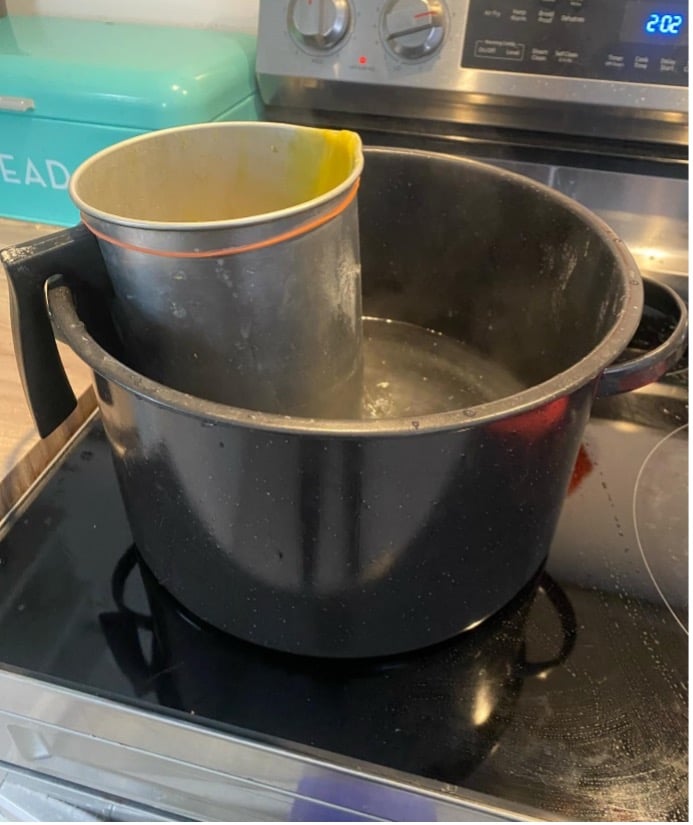 Beeswax melting in a double boiler